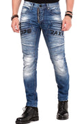 CD491 Stitched Embroidered Zip Detail Men's Jeans