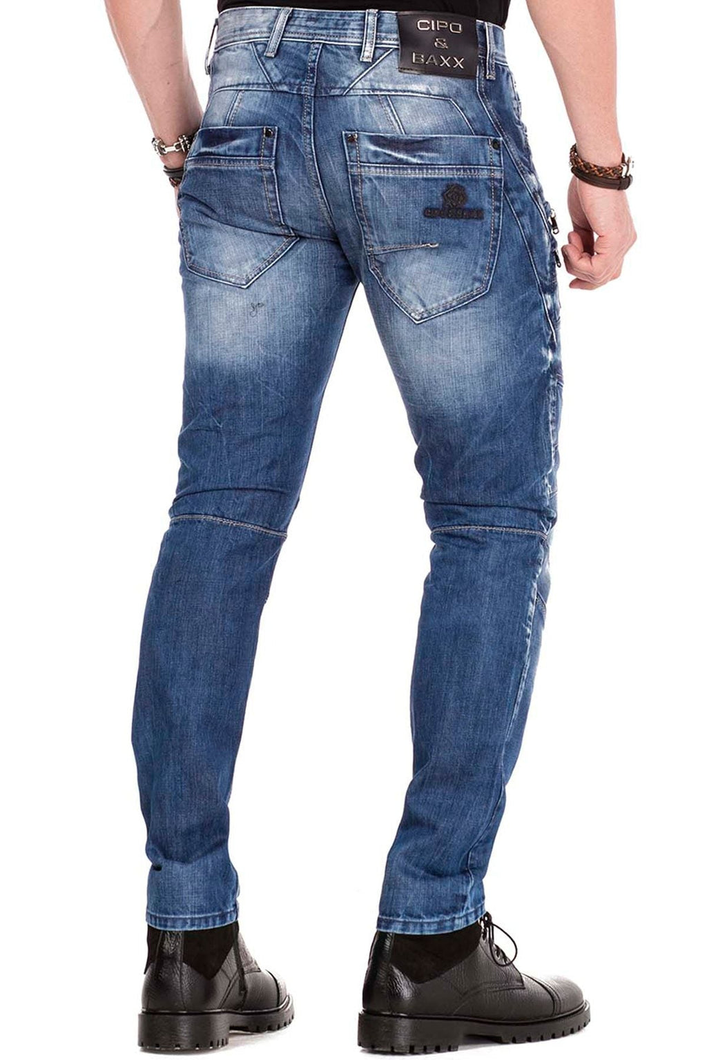 CD491 Stitched Embroidered Zip Detail Men's Jeans