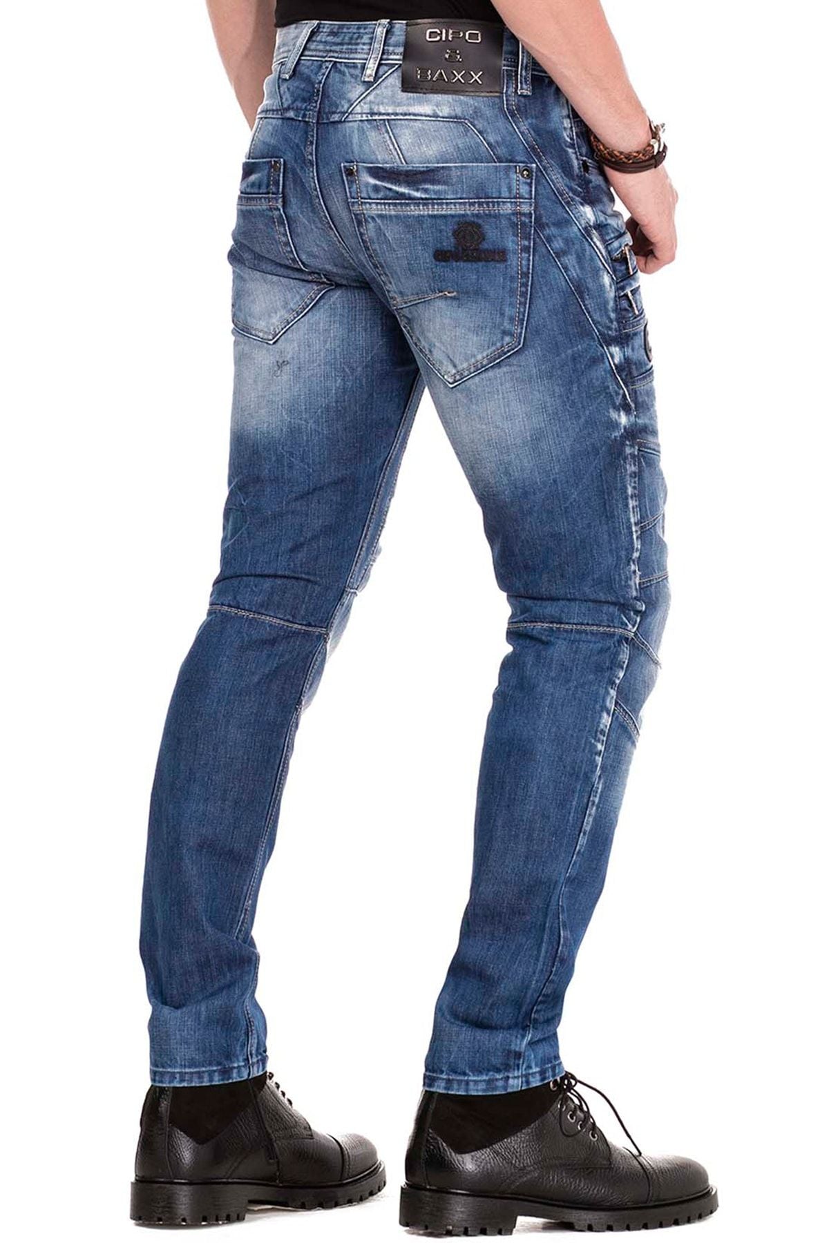 CD491 Stitched Embroidered Zip Detail Men's Jeans