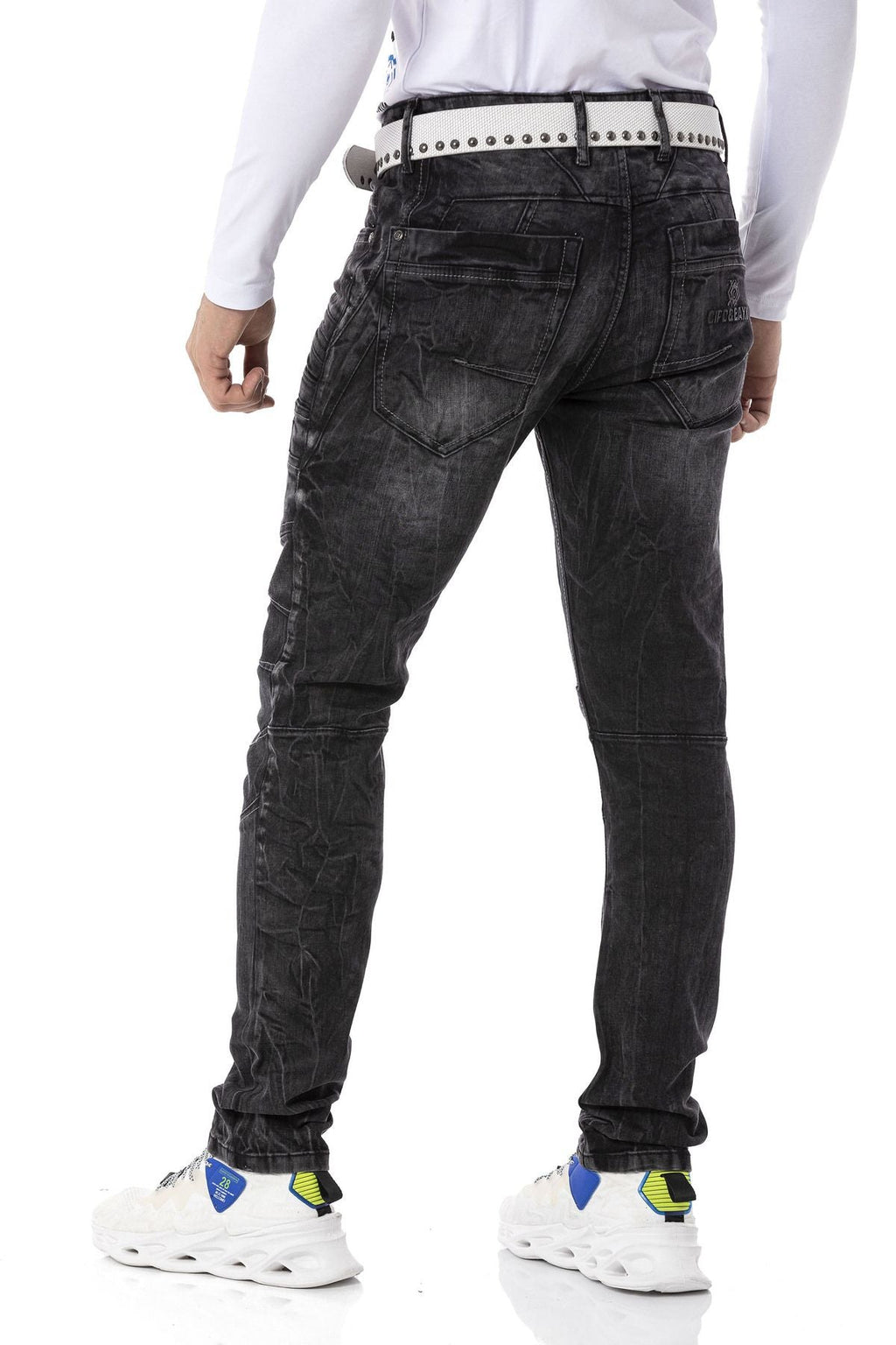 CD491 Stitched Embroidered Zip Detail Men's Jeans