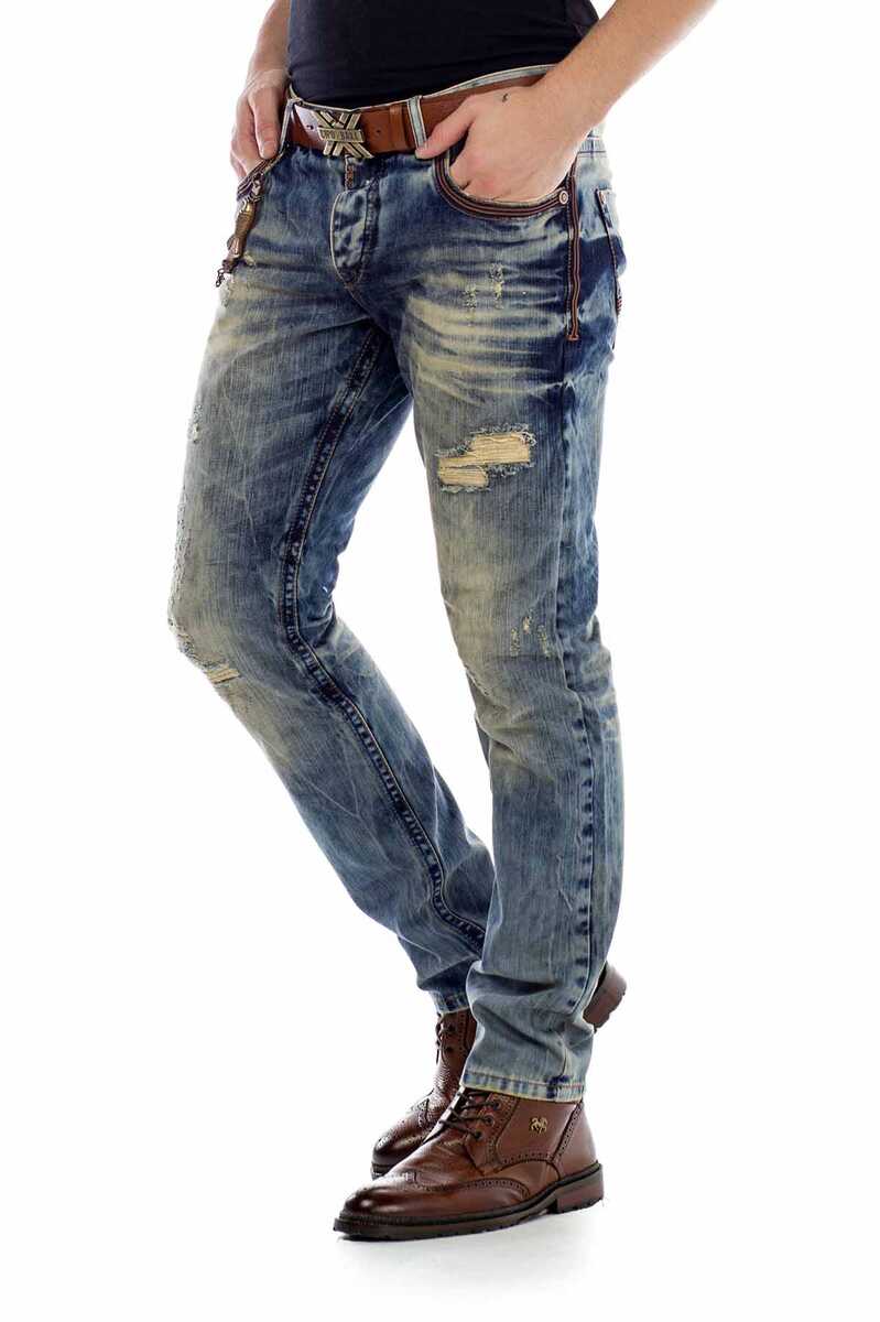 CD493 Embroidered Pocket Chain Ripped Men's Jeans