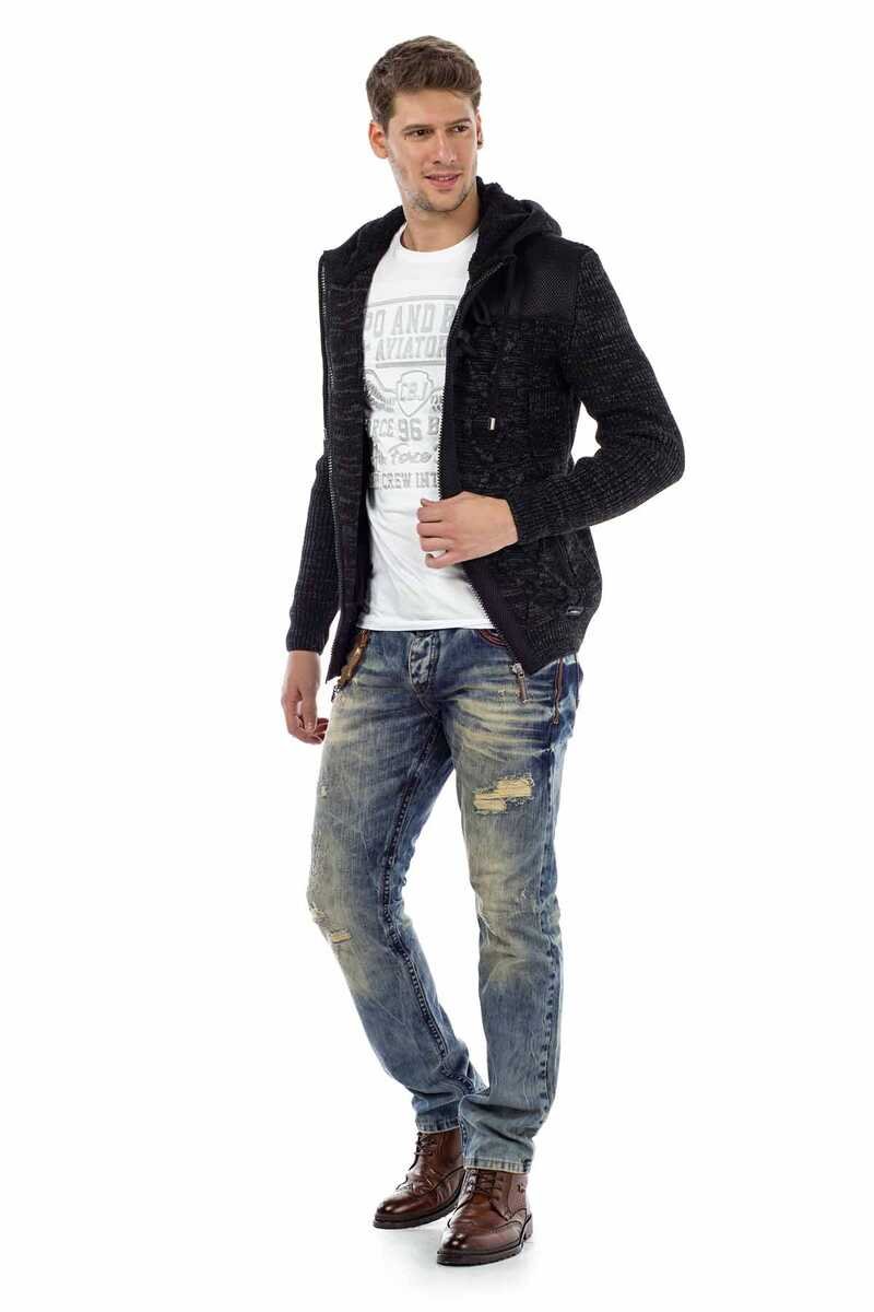 CD493 Embroidered Pocket Chain Ripped Men's Jeans