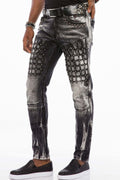 CD496 Washed Pattern Streetwear Jeans 4034
