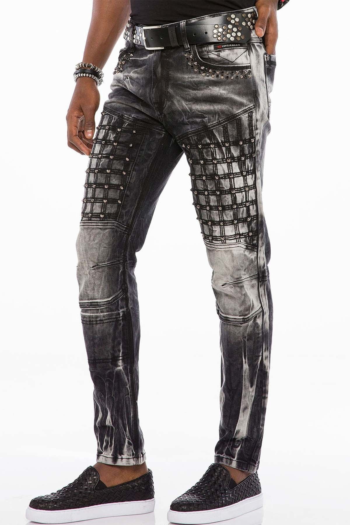 CD496 Washed Pattern Streetwear Jeans 4034