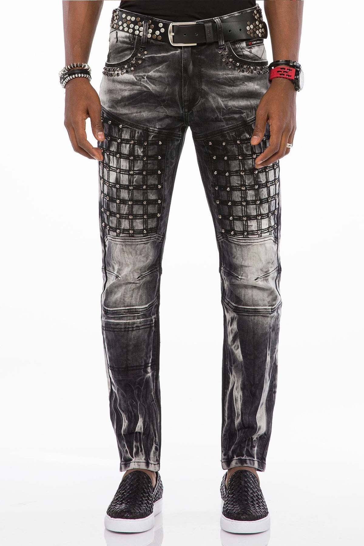 CD496 Washed Pattern Streetwear Jeans 4034