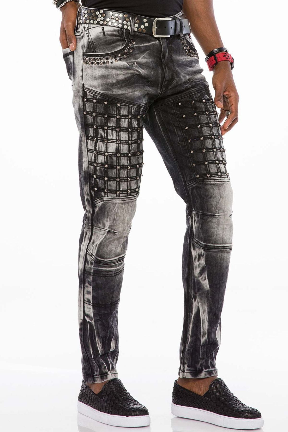 CD496 Washed Pattern Streetwear Jeans 4034