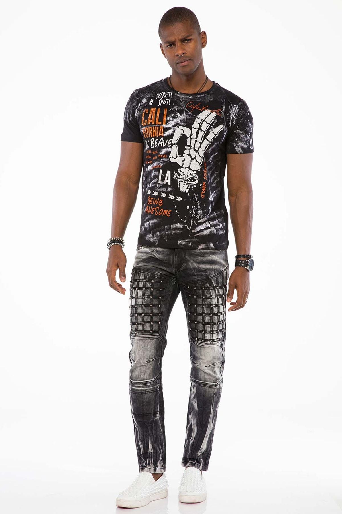 CD496 Washed Pattern Streetwear Jeans 4034