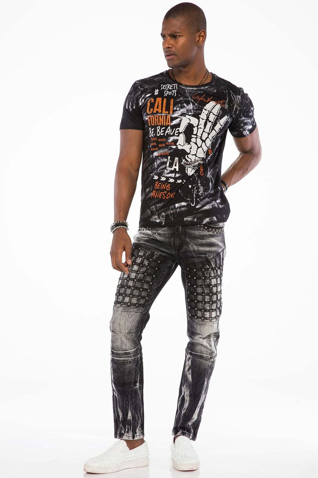 CD496 Washed Pattern Streetwear Jeans 4034