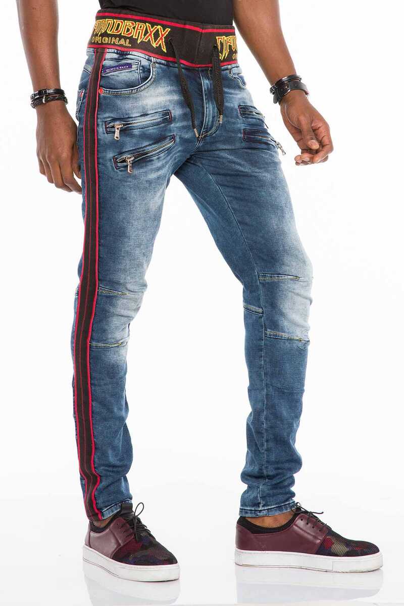 CD504 Elastic Waist Slim Fit Men's Jeans