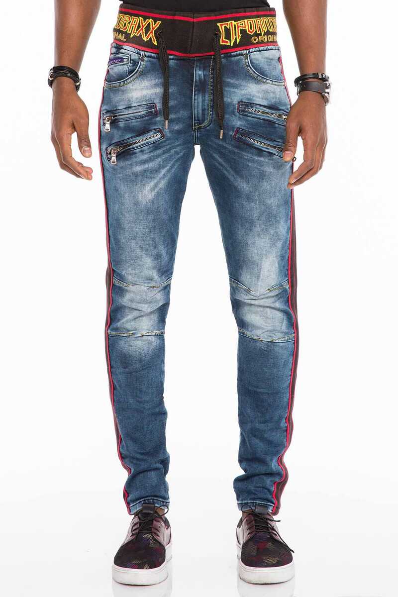 CD504 Elastic Waist Slim Fit Men's Jeans