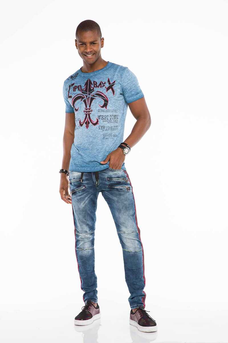 CD504 Elastic Waist Slim Fit Men's Jeans