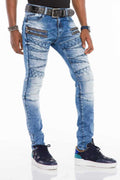 CD505 Patterned Stitch Skinny Fit Blue Men's Jeans