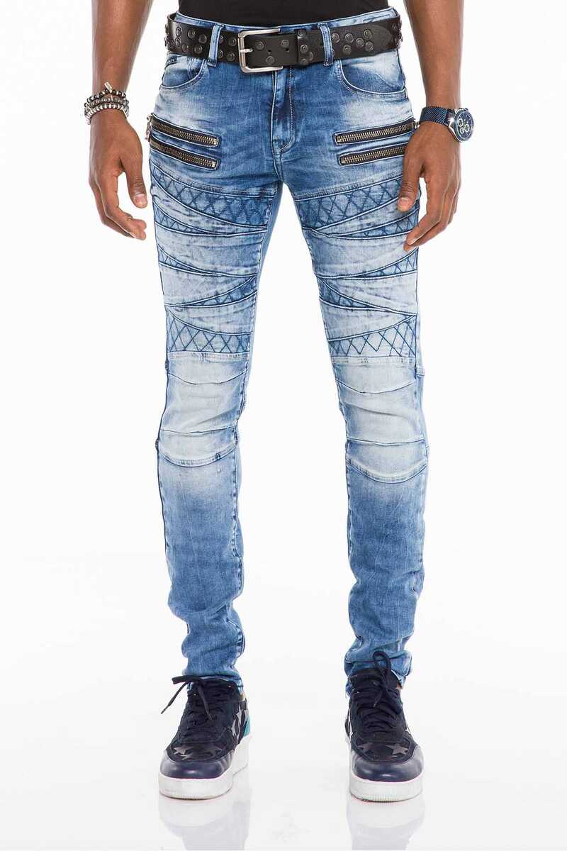 CD505 Patterned Stitch Skinny Fit Blue Men's Jeans