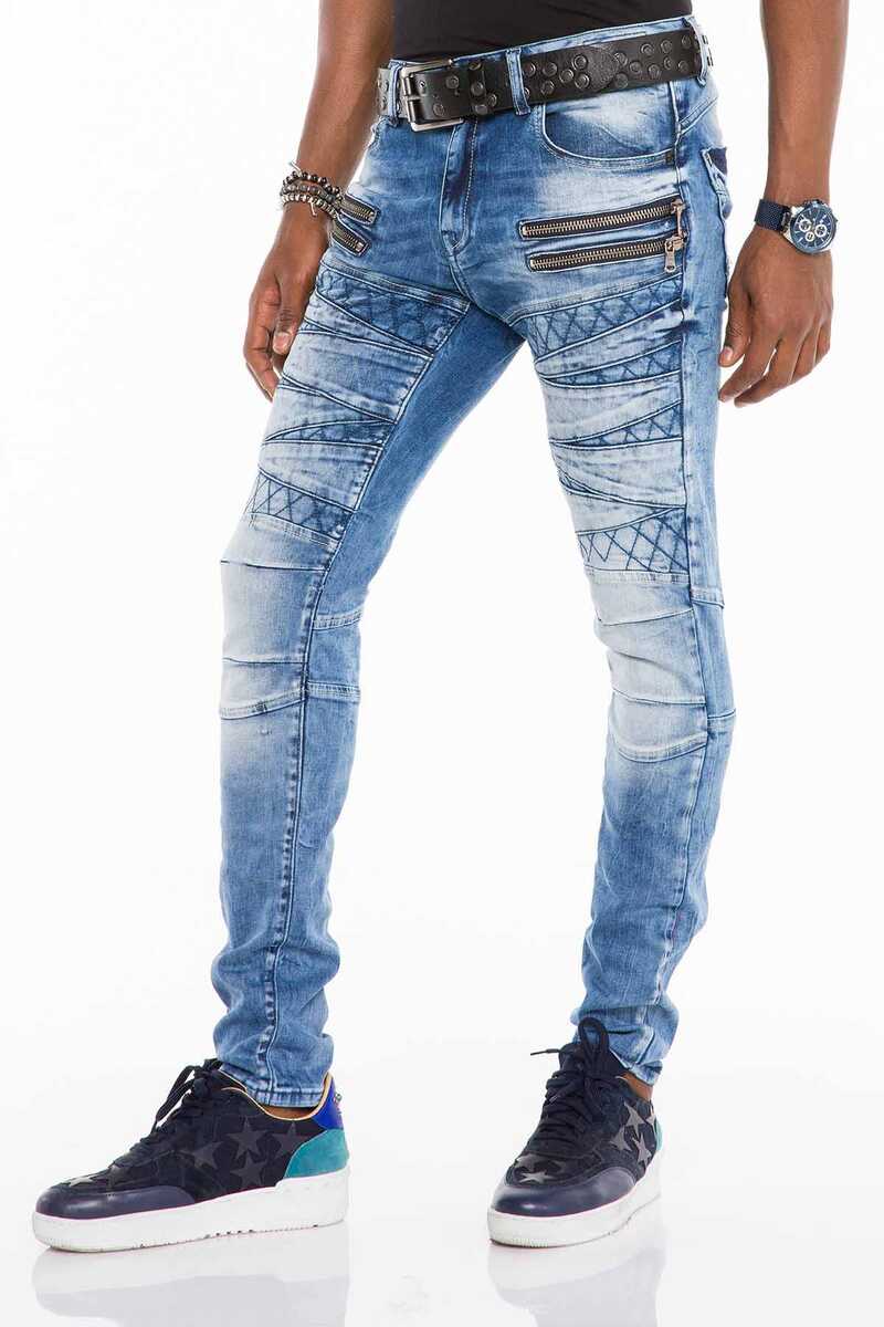 CD505 Patterned Stitch Skinny Fit Blue Men's Jeans