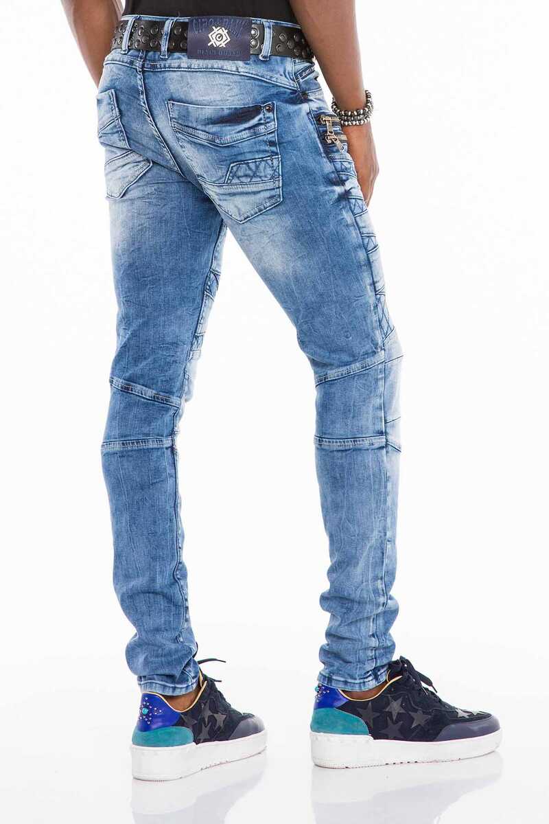 CD505 Patterned Stitch Skinny Fit Blue Men's Jeans