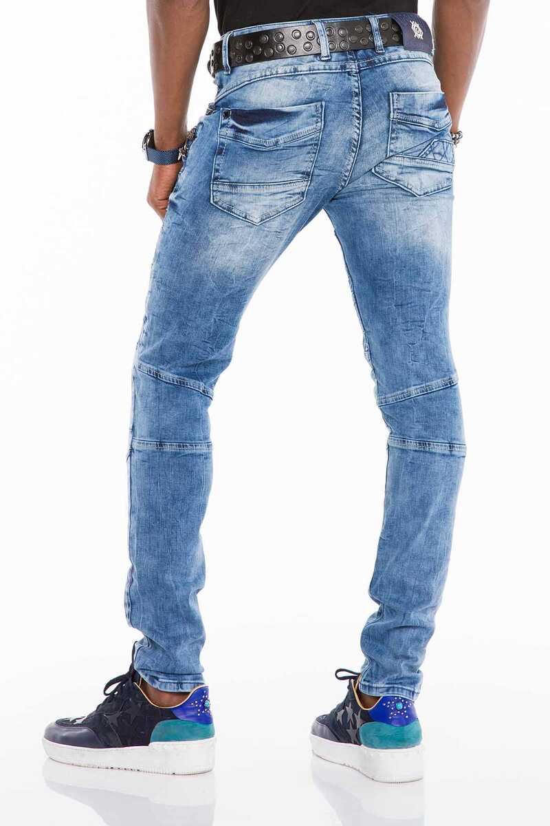CD505 Patterned Stitch Skinny Fit Blue Men's Jeans