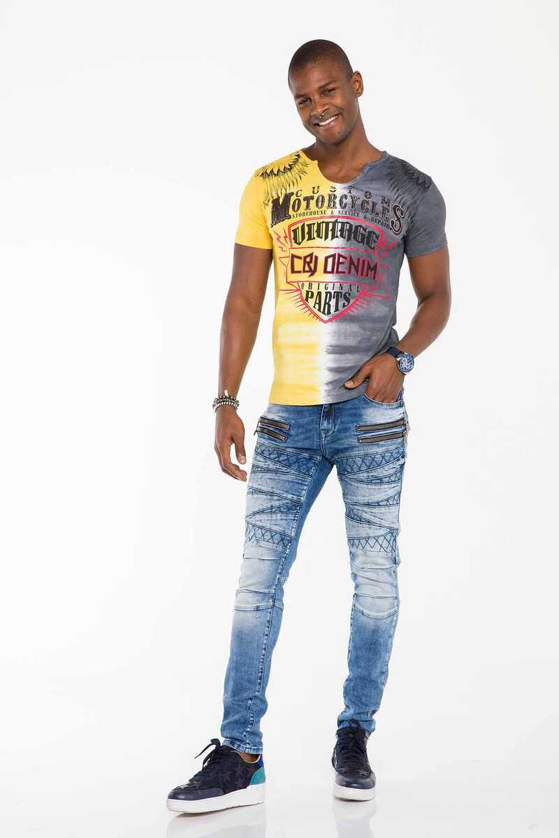 CD505 Patterned Stitch Skinny Fit Blue Men's Jeans