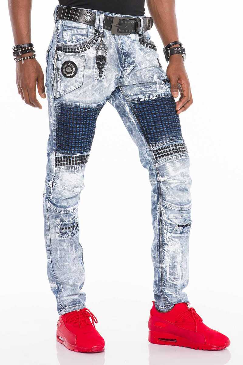 CD529 Metal Embellished Hand-Painted Men's Jeans