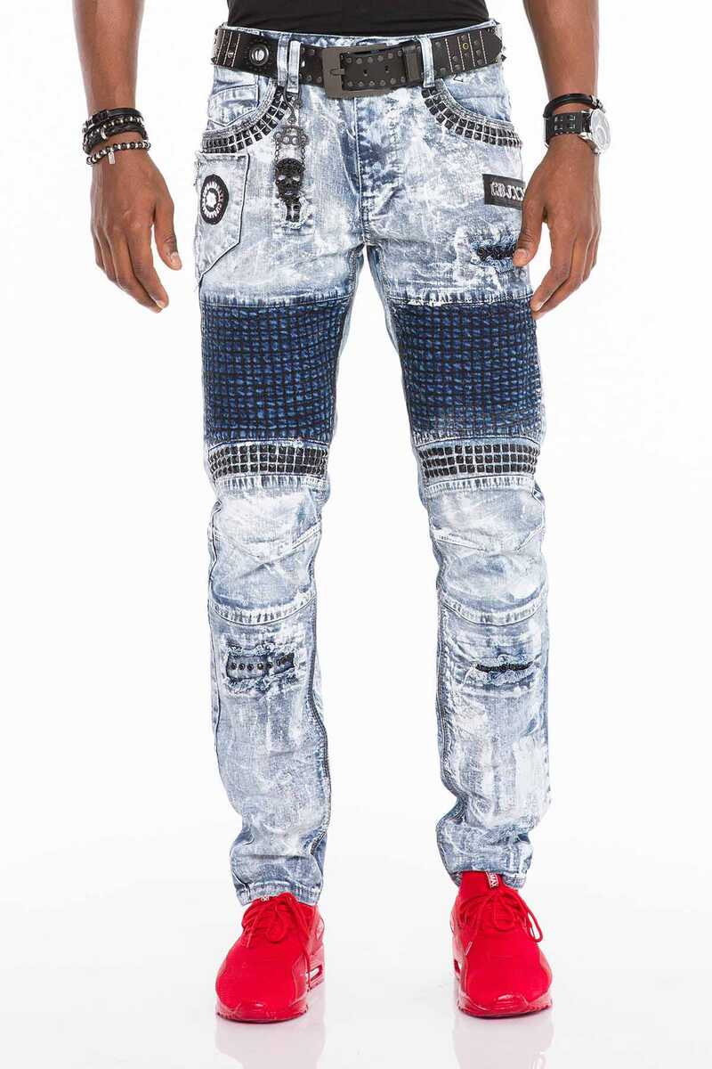 CD529 Metal Embellished Hand-Painted Men's Jeans