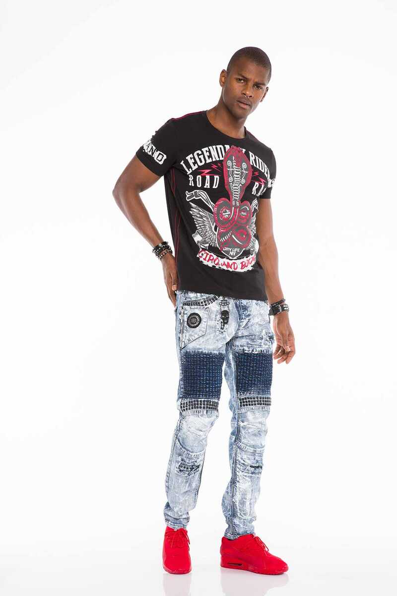 CD529 Metal Embellished Hand-Painted Men's Jeans