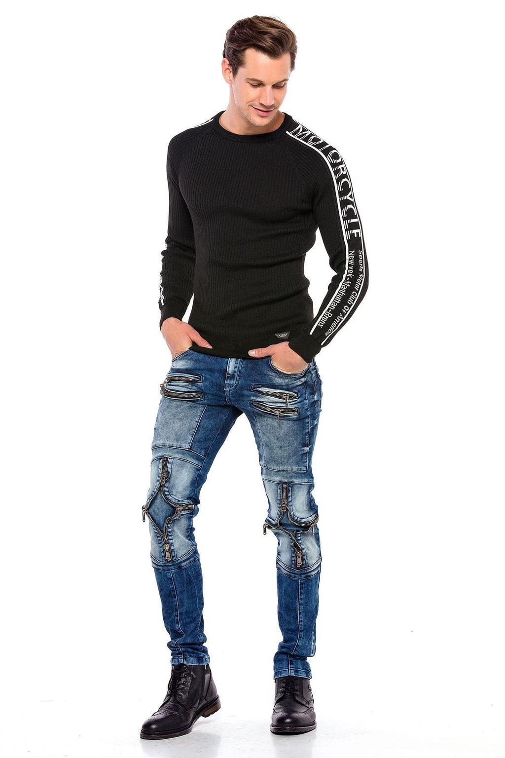 CD551 ZipperEdge Street Style Skinny Fit Men's Pants