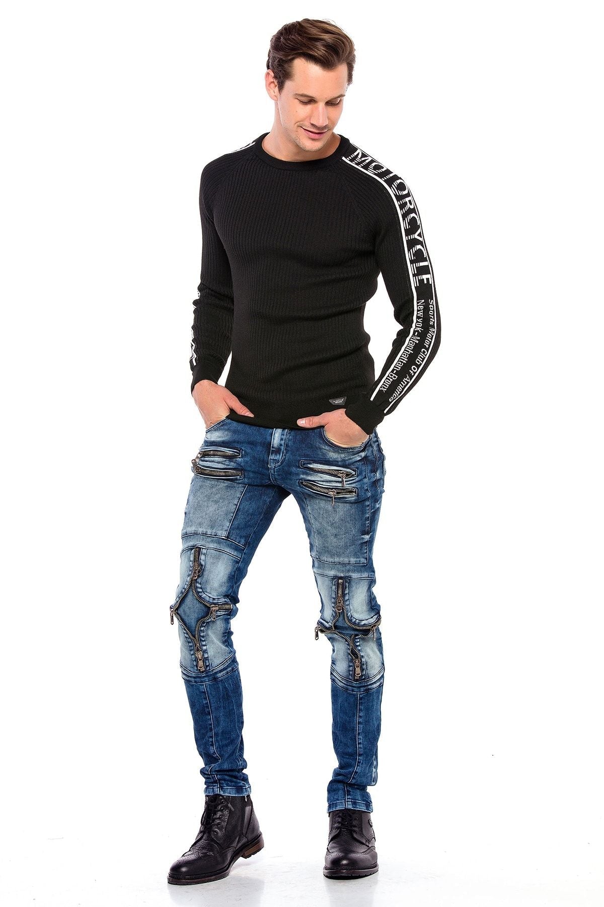 CD551 ZipperEdge Street Style Skinny Fit Men's Pants