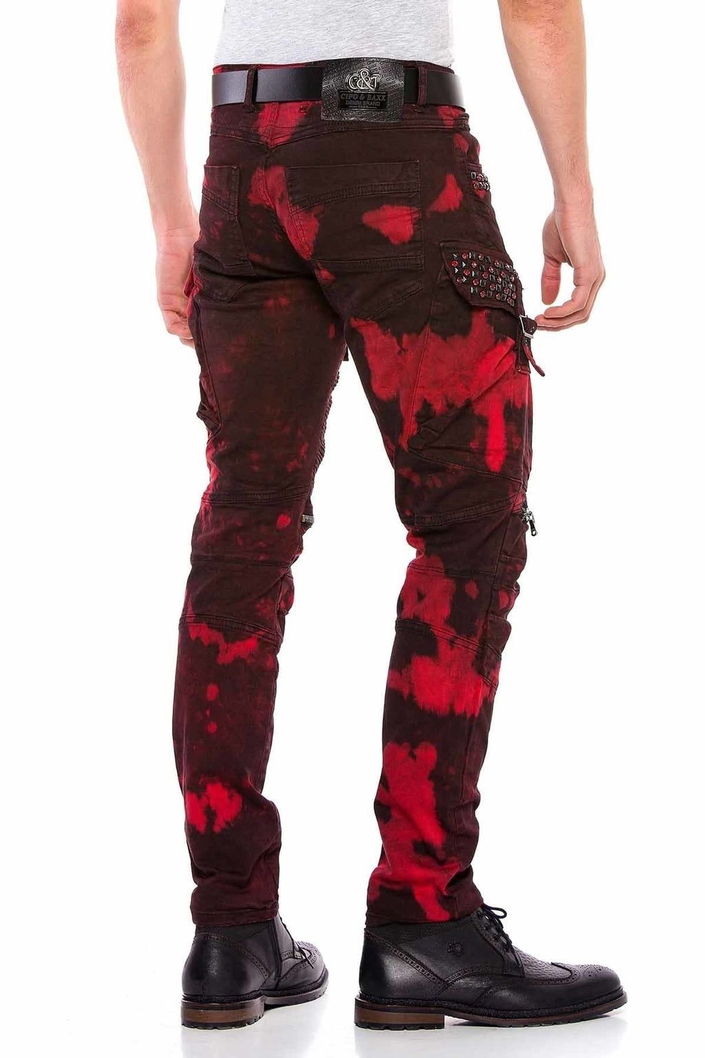 CD558 Shadow Pattern Stone & Zip Cargo Pants