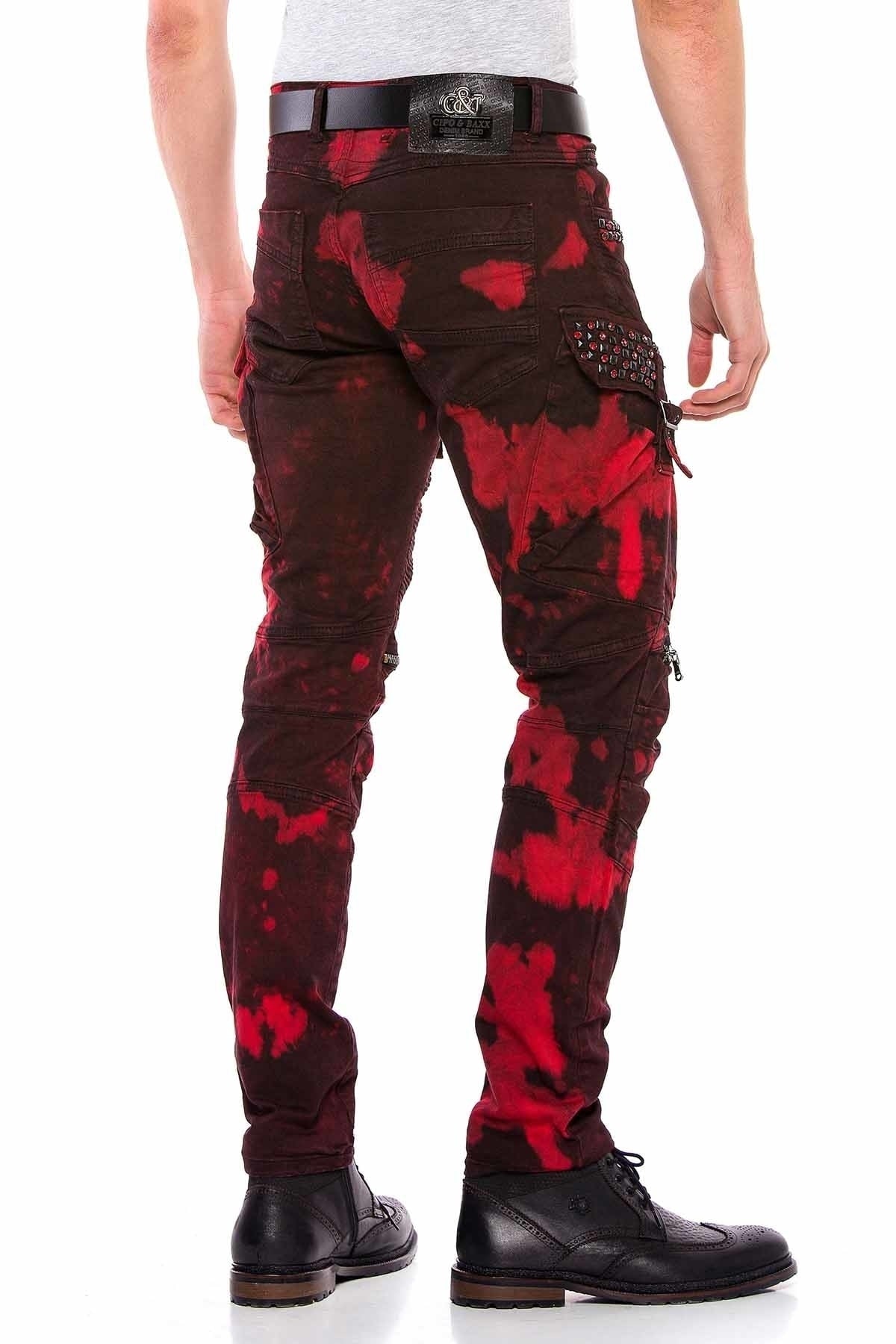 CD558 Shadow Pattern Stone & Zip Cargo Pants