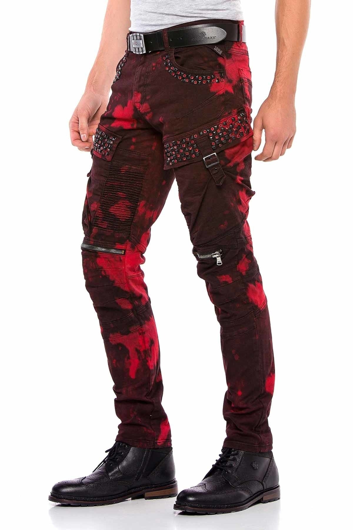 CD558 Shadow Pattern Stone & Zip Cargo Pants