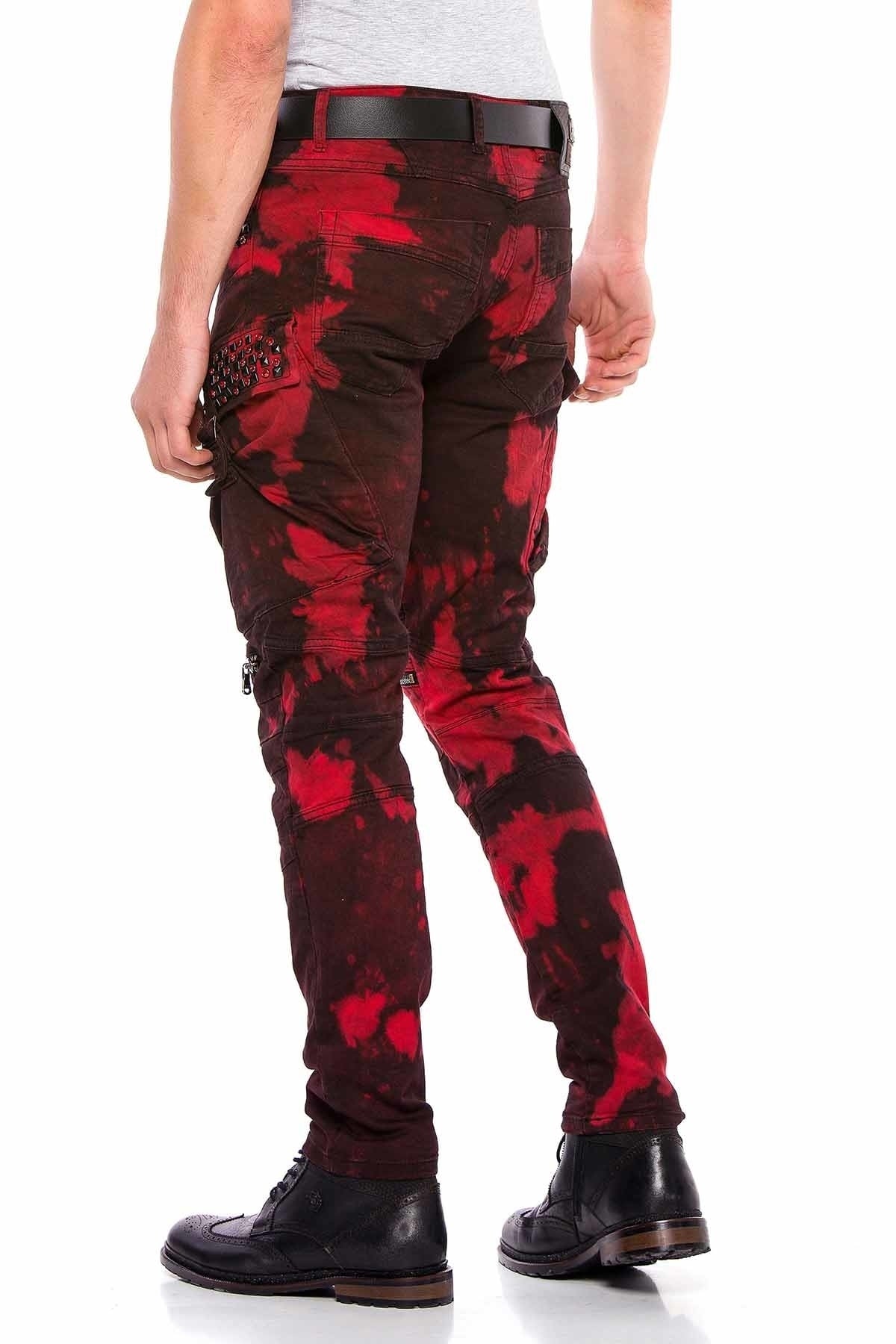 CD558 Shadow Pattern Stone & Zip Cargo Pants
