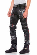 CD571 Striped Painted Metal Drop Regular Fit Jeans