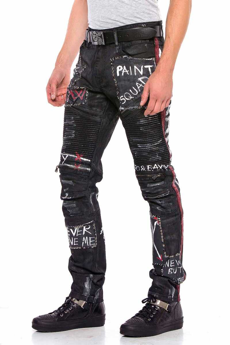 CD571 Striped Painted Metal Drop Regular Fit Jeans