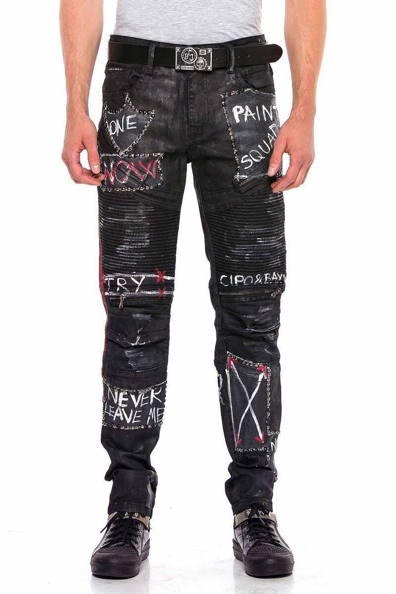 CD571 Striped Painted Metal Drop Regular Fit Jeans
