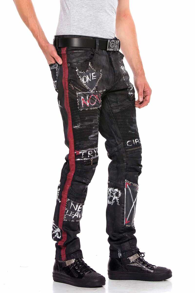 CD571 Striped Painted Metal Drop Regular Fit Jeans