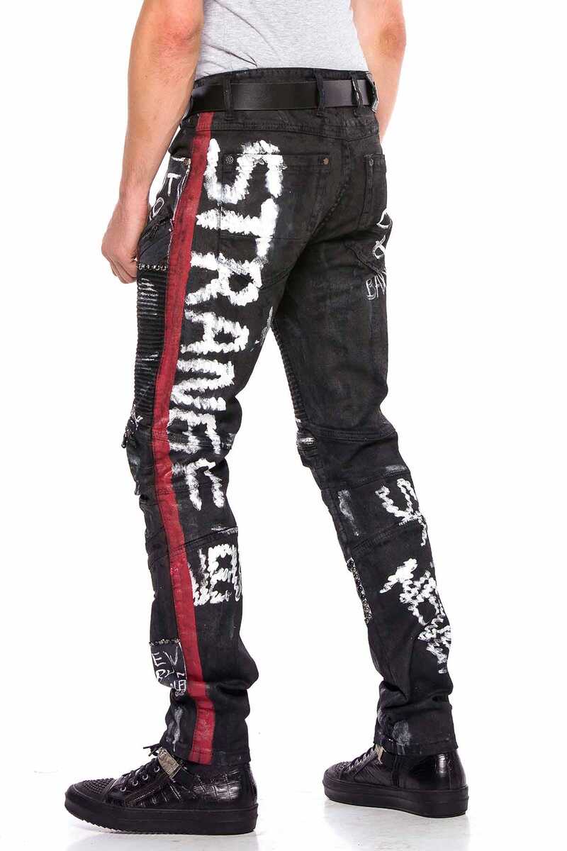 CD571 Striped Painted Metal Drop Regular Fit Jeans