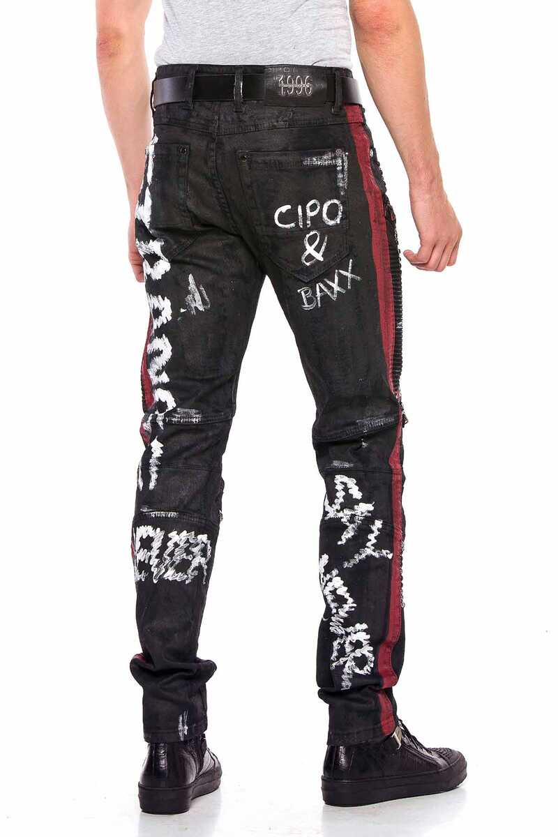 CD571 Striped Painted Metal Drop Regular Fit Jeans