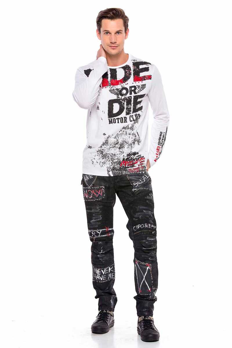 CD571 Striped Painted Metal Drop Regular Fit Jeans