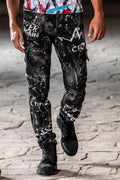CD572 Hand-Painted Glitter Cargo Pocket Jeans
