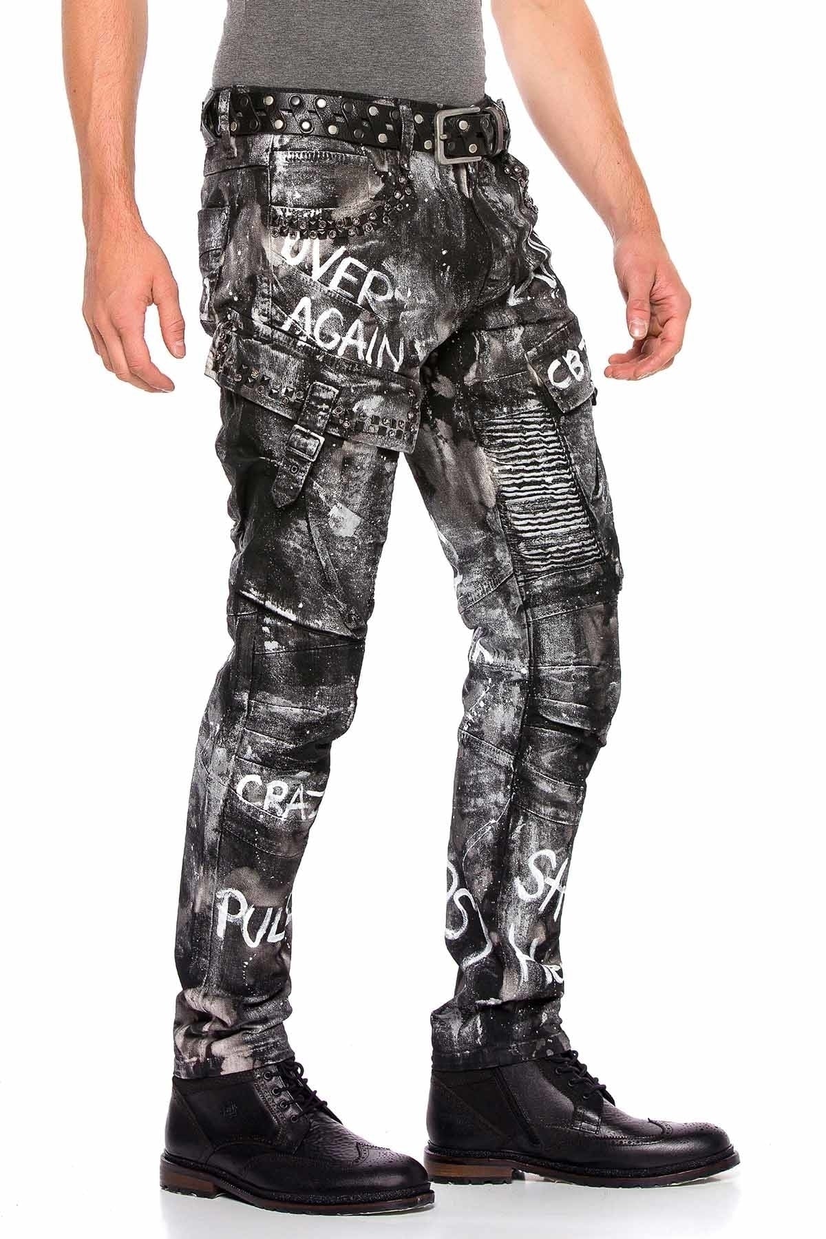 CD572 Hand-Painted Glitter Cargo Pocket Jeans