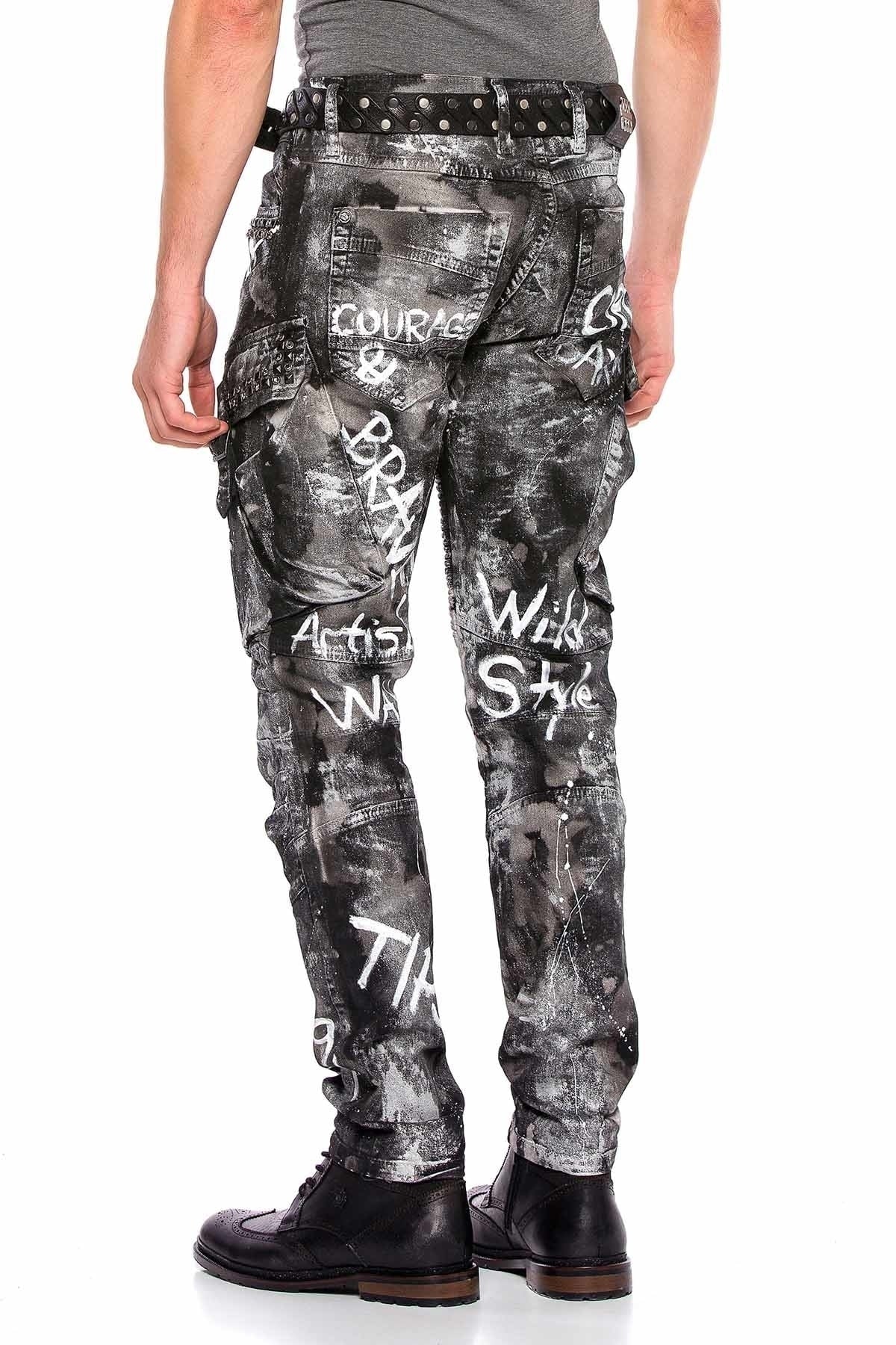 CD572 Hand-Painted Glitter Cargo Pocket Jeans