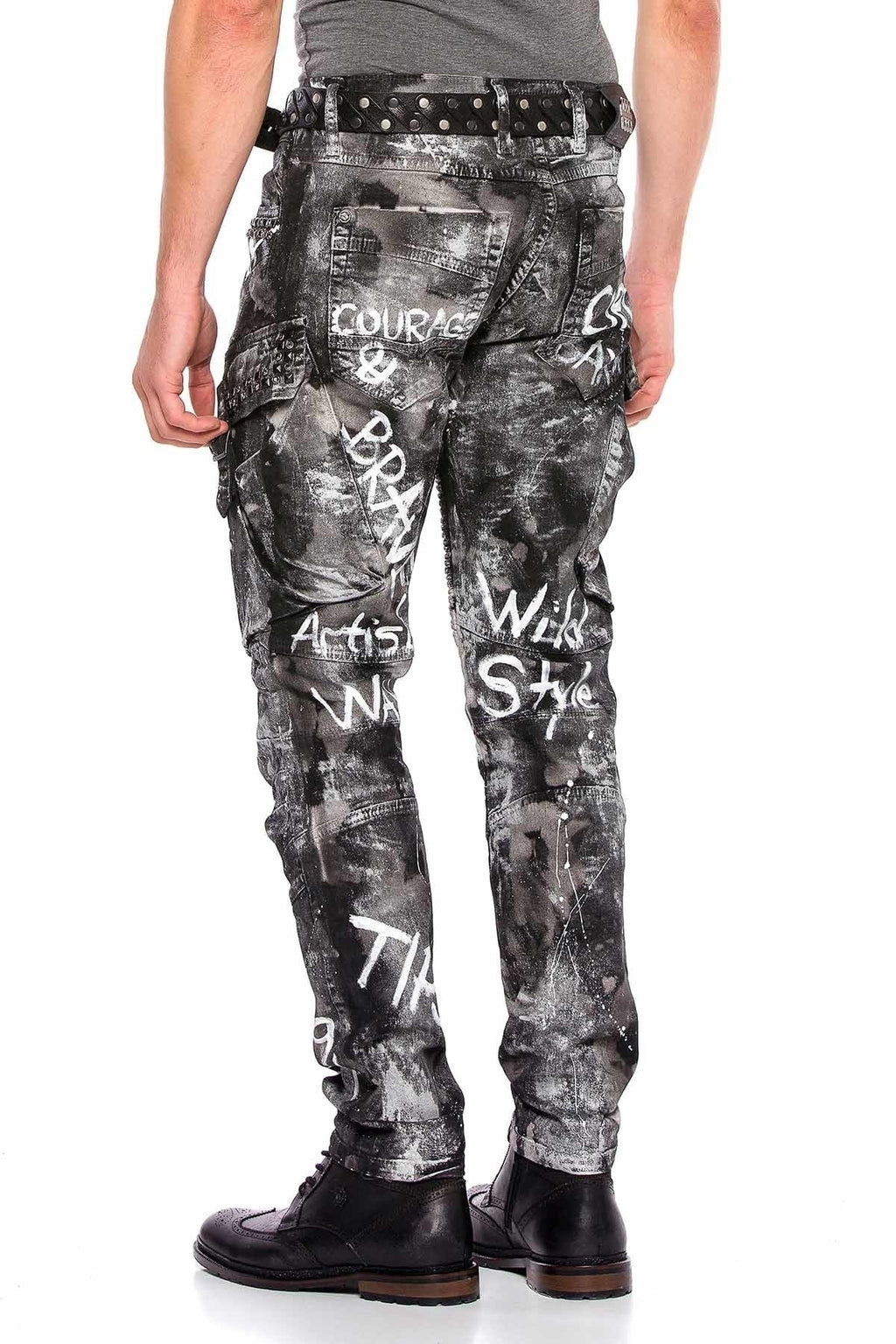 CD572 Hand-Painted Glitter Cargo Pocket Jeans
