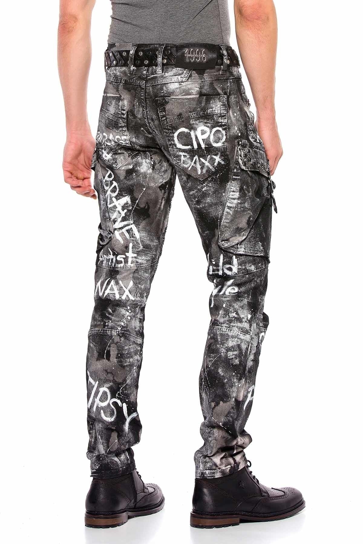 CD572 Hand-Painted Glitter Cargo Pocket Jeans