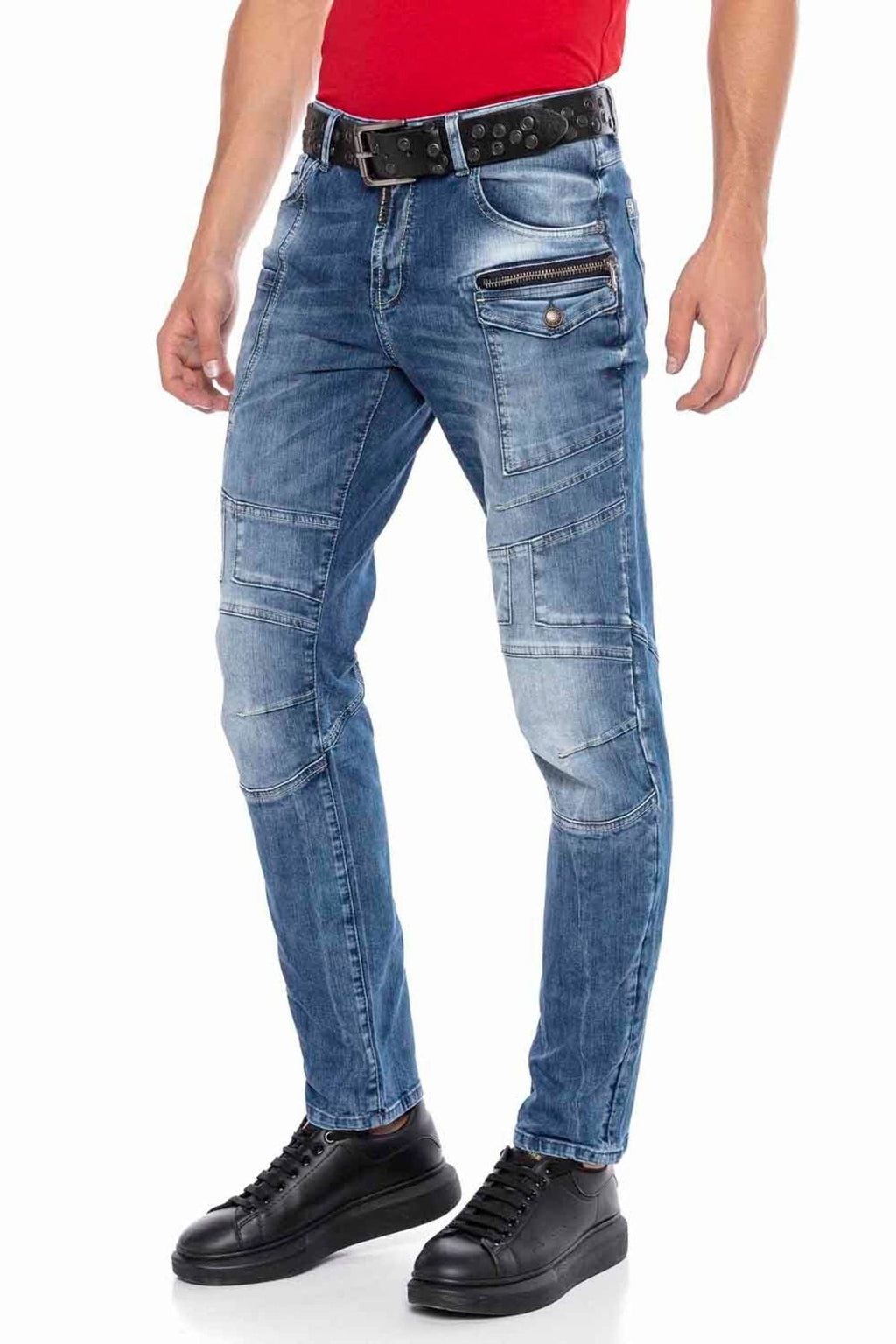 CD577 Panel Stitch Slim Men's Jeans