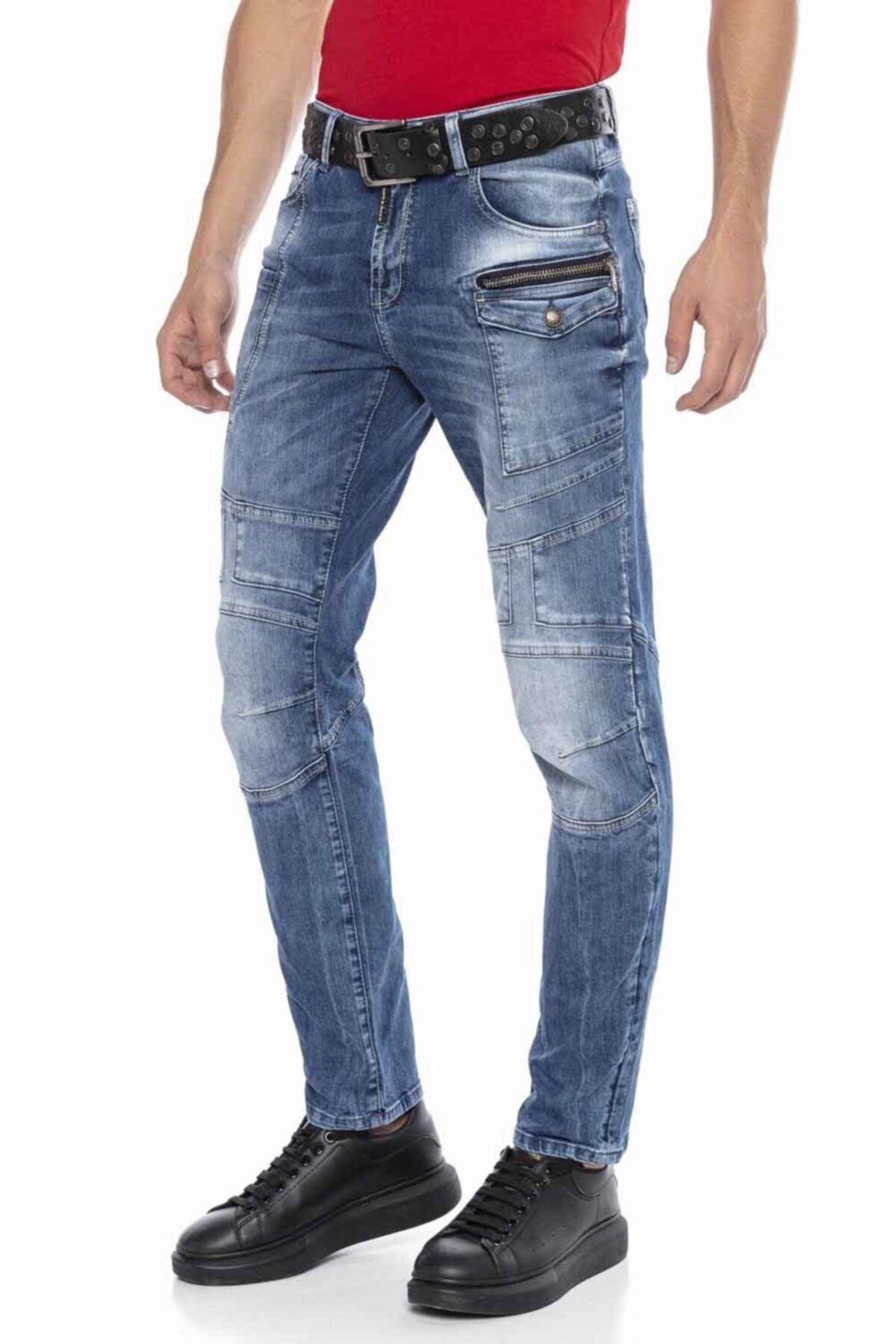 CD577 Panel Stitch Slim Men's Jeans