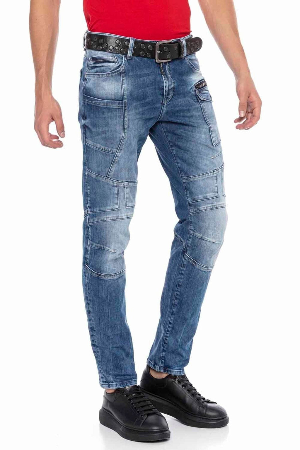 CD577 Panel Stitch Slim Men's Jeans