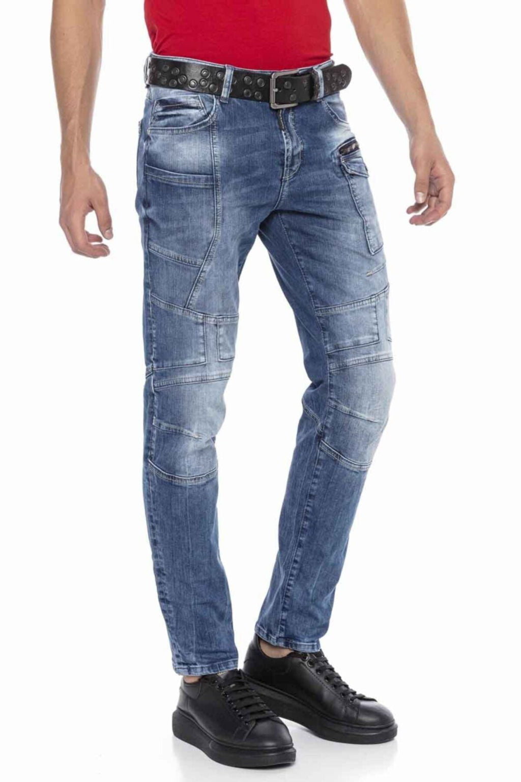 CD577 Panel Stitch Slim Men's Jeans