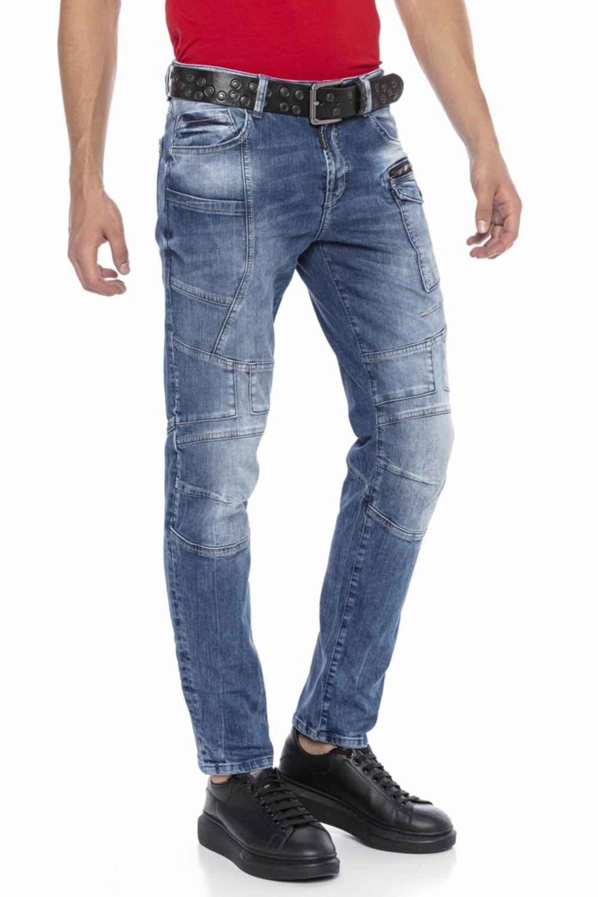 CD577 Panel Stitch Slim Men's Jeans