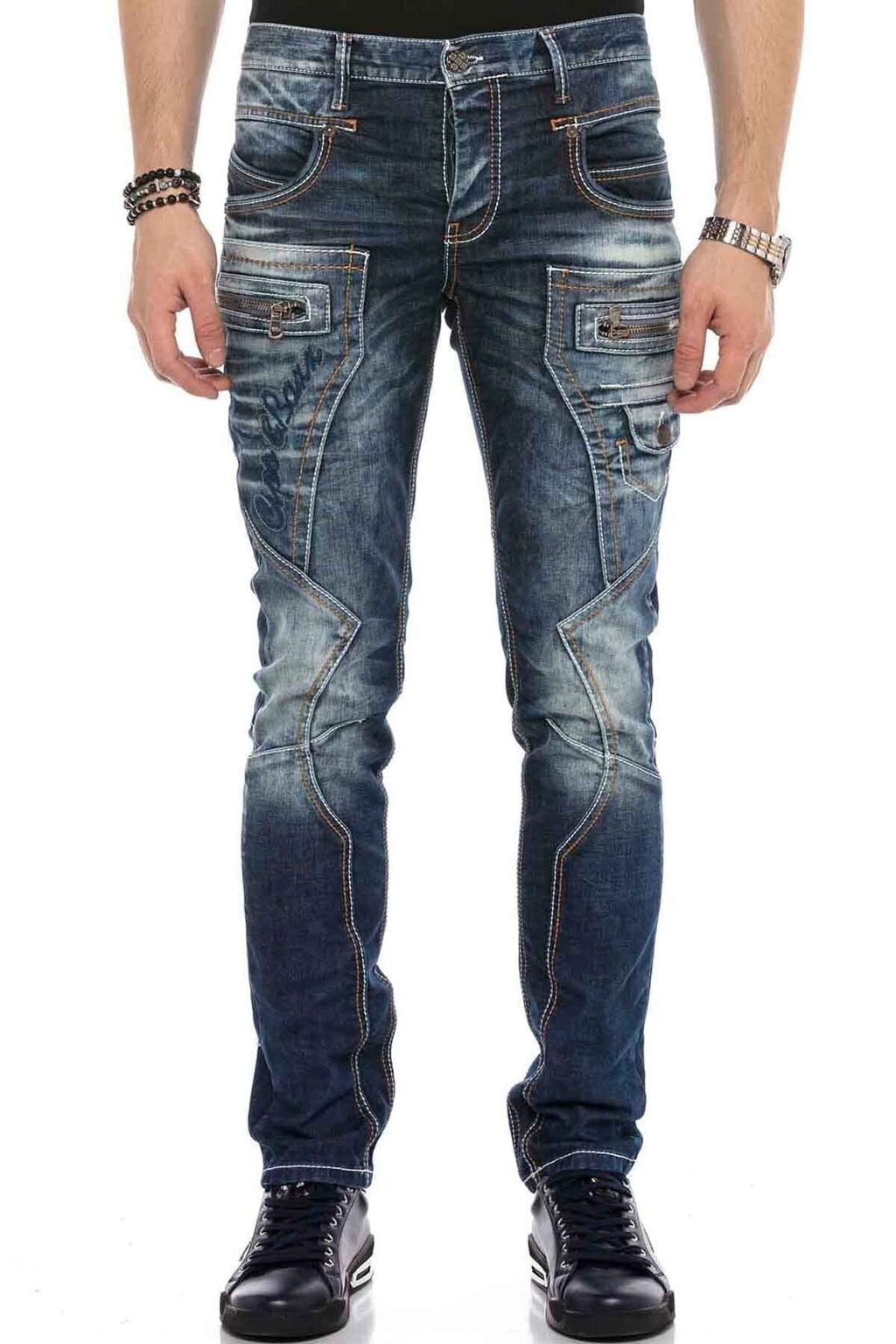 CD584 Paneled Stitch Low-Rise Vintage Men's Jeans