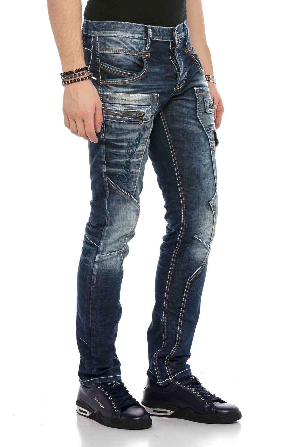 CD584 Paneled Stitch Low-Rise Vintage Men's Jeans