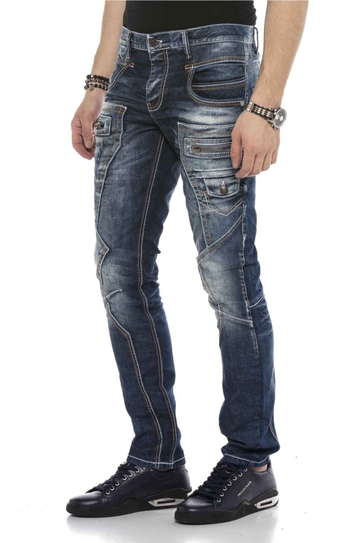 CD584 Paneled Stitch Low-Rise Vintage Men's Jeans